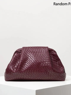 Vintage Artificial Leather Woven Pattern Clutch Bag，Burgundy Bag，Prom Dresses for Women，Large Capacity Women Purse