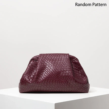 Vintage Artificial Leather Woven Pattern Clutch Bag，Burgundy Bag，Prom Dresses for Women，Large Capacity Women Purse PlatiNum