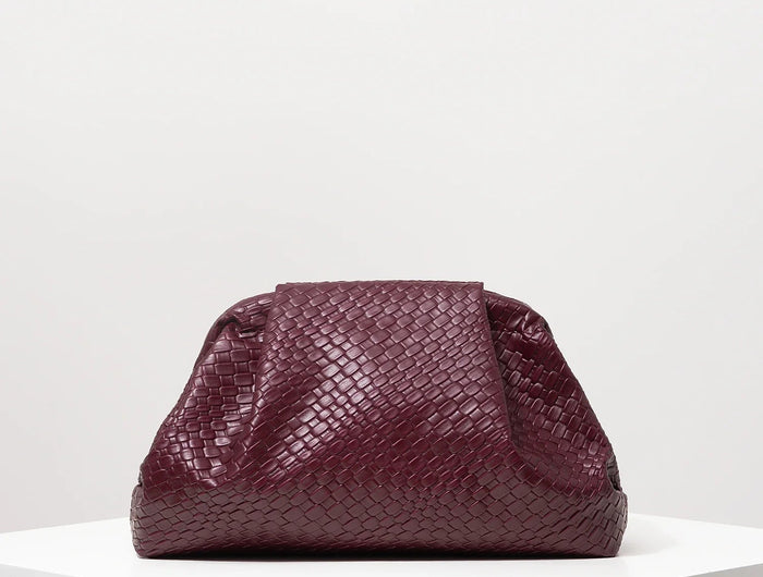 Vintage Artificial Leather Woven Pattern Clutch Bag，Burgundy Bag，Prom Dresses for Women，Large Capacity Women Purse PlatiNum