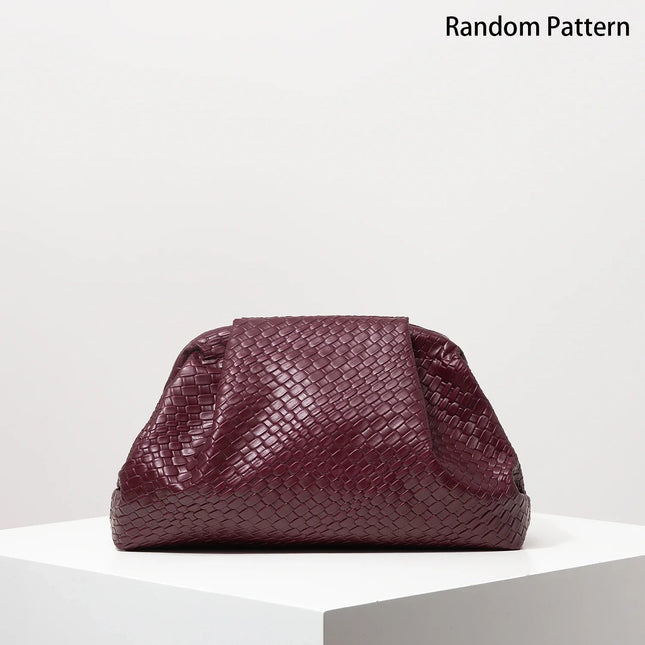 Vintage Artificial Leather Woven Pattern Clutch Bag，Burgundy Bag，Prom Dresses for Women，Large Capacity Women Purse PlatiNum