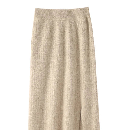 100% Pure Mink Cashmere One-Step Skirts Women's Elastic Waist Split Knitted Long Skirt Bag Hip Joker Straight Skirt Warm A Skirt PlatiNum