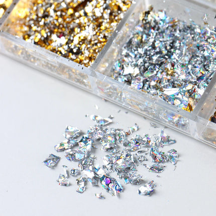12 Color Gold Foils Gorgeous Nails Glitter Random Aluminum Flakes Paillette Chip Nail Design Shinny Sparkles Nail Art 2027