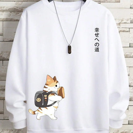 Street Casual Women/Men Pullover Kawaii Cartoons Cat Printing Sweatshirt Warm Soft Hoodies Loose Crewneck Fleece Female Clothing