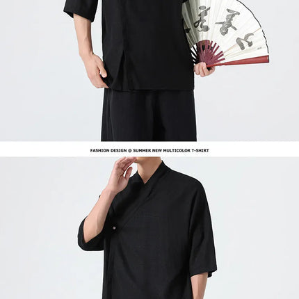 Camicie Estive 2026 da Uomo, Stile Cinese Retrò Tradizionale in Lino Traspirante, Abbigliamento Maschile per Kung Fu e Tai Chi, Bluse Casual Stile Tang