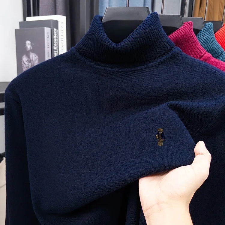 High-End Man Spring Long-Sleeved Knitwear Bear Print High Neck Hot Pullover Versatile Trend Leisure Warm Sweater Men's Clothing