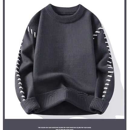 Solid Color Trendy Loose Knit Sweater With Coarse Yarn Weaving Pattern For Autumn And Winter Men's Top And Street Pullover
