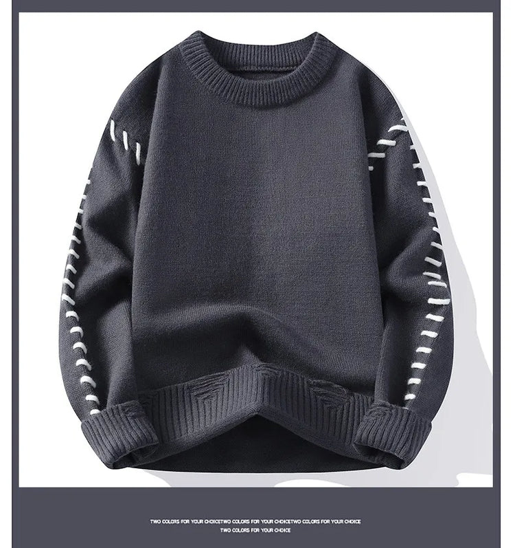 Solid Color Trendy Loose Knit Sweater With Coarse Yarn Weaving Pattern For Autumn And Winter Men's Top And Street Pullover
