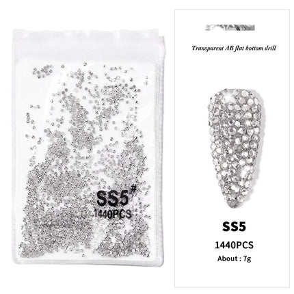 AB/Clear 1 Bag Nail Rhinestones Sizes SS3-SS12 1440 pcs Nail Art Decoration Flatback Glass Stones Shiny Gems DIY Gems nail accessories