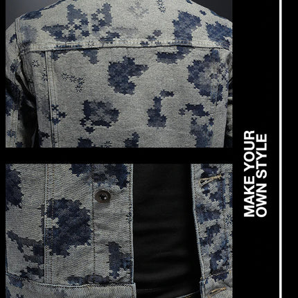 Brand Retro Denim Jacket for Men 2025 Spring Fashion Jacquard Casual Denim Jackets Social Hip-hop Streetwear Cowboy Coats