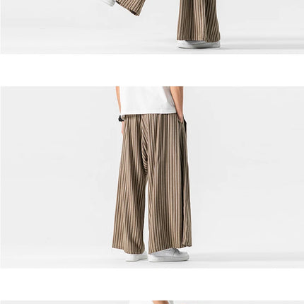 Pantaloni Larghi a Righe da Uomo in Cotone e Lino, Comodi e Traspiranti, Stile Retrò, Moda Casual, Pantaloni Jogger in Stile Nepal