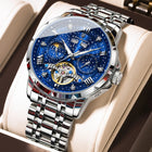 POEDAGAR Top Orologio da uomo originale Orologio meccanico automatico da uomo in acciaio inossidabile Calendario Hollow Tourbillon Orologio da uomo Maschio + scatola platinumshop