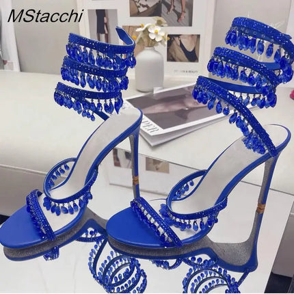 Sandali Crystal Wrap da Donna Estivi 2026, Scarpe da Sposa con Tacco Alto, Scarpe da Festa, Sandali con Cinturino alla Caviglia, Scarpe Designer con Tacco a Spillo