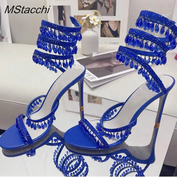 Sandali Crystal Wrap da Donna Estivi 2026, Scarpe da Sposa con Tacco Alto, Scarpe da Festa, Sandali con Cinturino alla Caviglia, Scarpe Designer con Tacco a Spillo