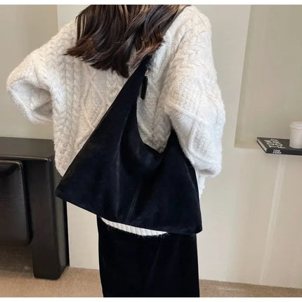 Women Suede Shoulder Bag with Zipper Hobo Bags Large Capacity Handbag Slouchy Bag Commuter Travel Bag Purses and Handbags PlatiNum