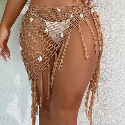 Estate calda donna scialle kaki conchiglia nappa impreziosita scialle da spiaggia bikini a rete cava cover up costumi da bagno estivi avvolgenti costumi da bagno platinumshop