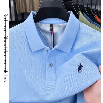 High-end branded long-sleeved polo shirt, 100% cotton, new business men's leisure lapel t-shirt, luxury comfort with Paul pony embroidery