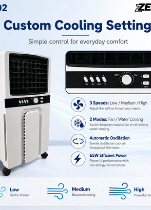 Raffrescatore d'Aria Portatile 6L 65W, Condizionatore Evaporativo a 3 Velocità con Ventola di Raffreddamento ad Acqua e Ruote per Casa, Camera da Letto, Ufficio