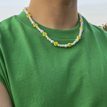 Bracciale con collana con volto sorridente di perle divertenti per donna Uomo Vitalità Sorriso colorato Accessori girocollo con perline Set di gioielli di moda platinumshop