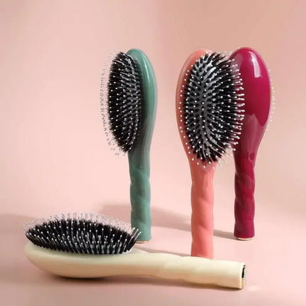 Scalp Massage Boar Bristle Fried Dough Twists Hair Brush Reduces Hair Breakage Detangling Hair Comb Portable Daily Hair Styling Accessories