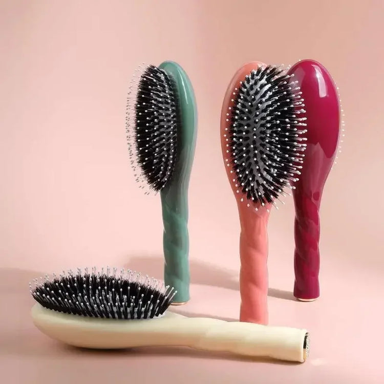 Scalp Massage Boar Bristle Fried Dough Twists Hair Brush Reduces Hair Breakage Detangling Hair Comb Portable Daily Hair Styling Accessories