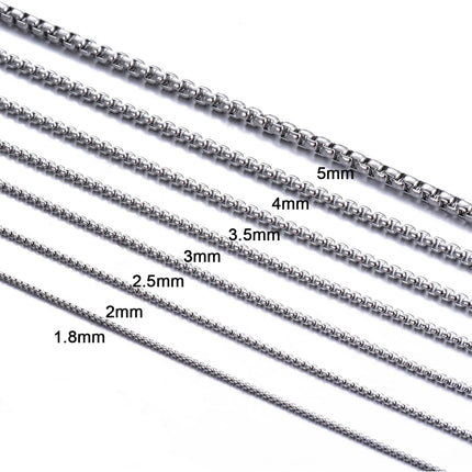 1Pc Stainless Steel Square Rolo Stainless Steel Chain Necklace Round Box Necklace Men Women Width 2mm-5mm PlatiNum