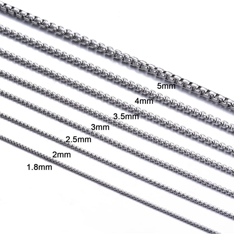 1Pc Stainless Steel Square Rolo Stainless Steel Chain Necklace Round Box Necklace Men Women Width 2mm-5mm PlatiNum