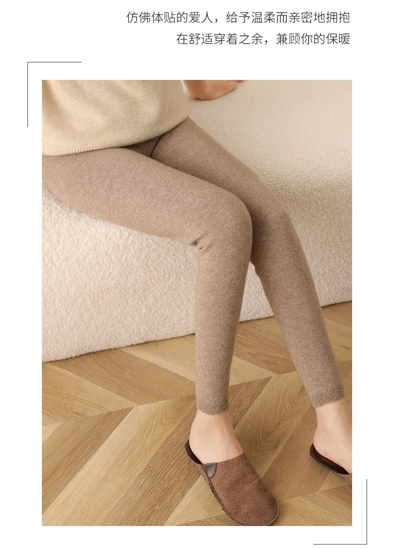 New Women's Cashmere Leggings Soft Comfortable Stretchy Solid Color Long Pants for Autumn Winter Season