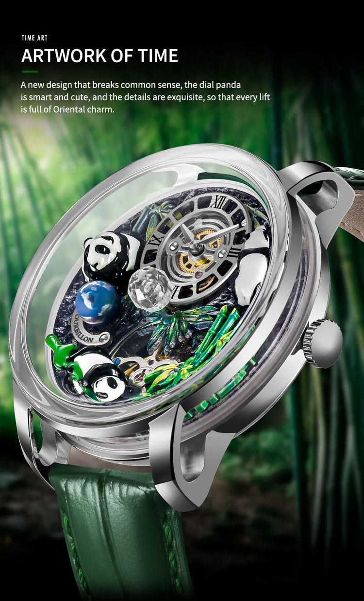 Pindu Luxury and stylish personalized waterproof panda dial fully automatic mechanical men's watch serpentine tourbillon watch