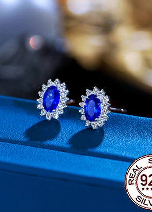 CWWZircons 925 Sterling Silver Vintage Blue CZ Zircon Big Flower Shape Stud Earrings for Women Wedding Party Jewelry Gifts SE109 PlatiNum