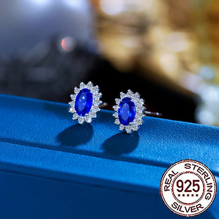 CWWZircons 925 Sterling Silver Vintage Blue CZ Zircon Big Flower Shape Stud Earrings for Women Wedding Party Jewelry Gifts SE109 PlatiNum