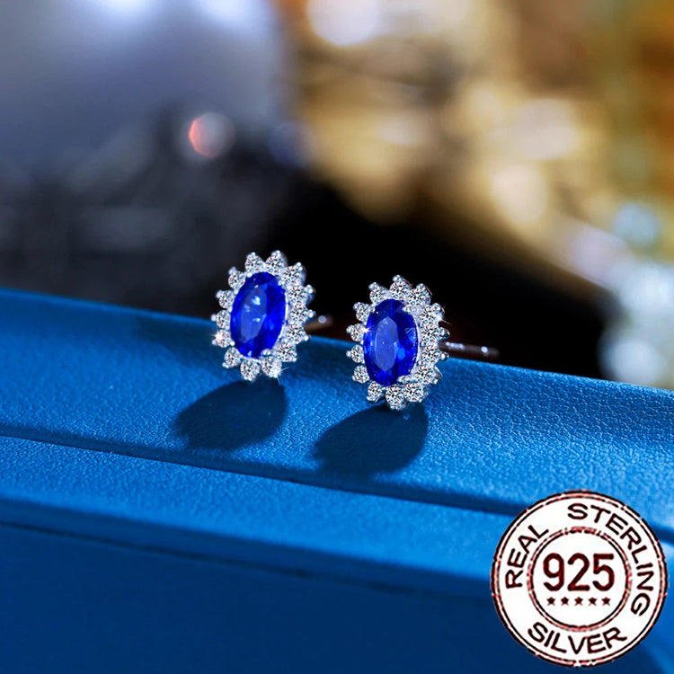 CWWZircons 925 Sterling Silver Vintage Blue CZ Zircon Big Flower Shape Stud Earrings for Women Wedding Party Jewelry Gifts SE109 PlatiNum