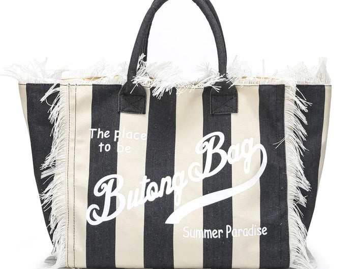 Borsa tote a righe da donna con colori contrastanti Borsa a tracolla con lettere alla moda Borsa da pendolarismo per ascelle di grande capacità