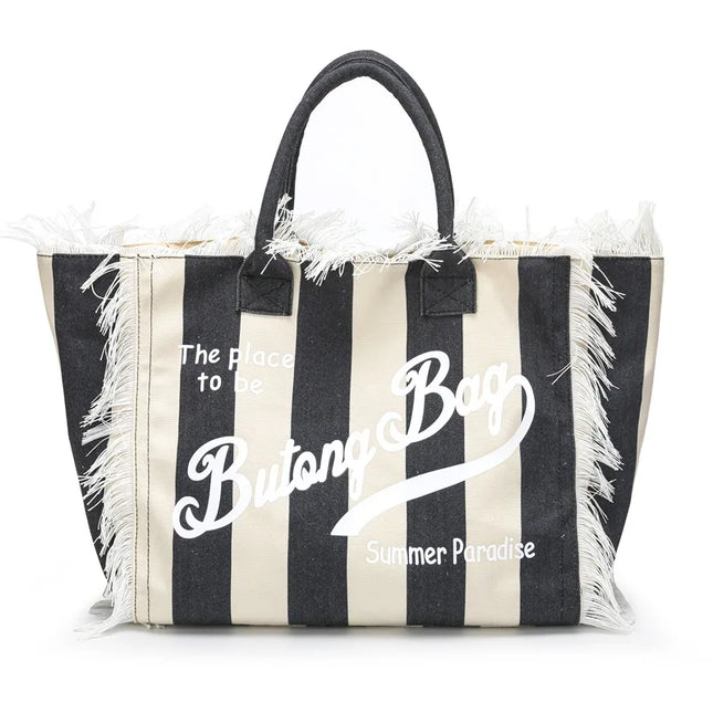 Women's Striped Tote Bag with Contrast Colors Fashion Letter Shoulder Bag Large Capacity Armpit Commuter Bag