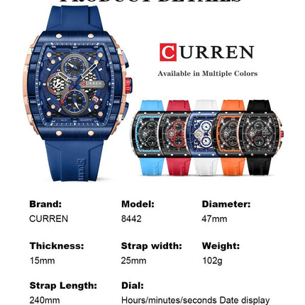 CURREN Orologio da uomo alla moda, marchio unico, design quadrato, lusso, nastro sportivo al quarzo, orologi da uomo impermeabili platinumshop