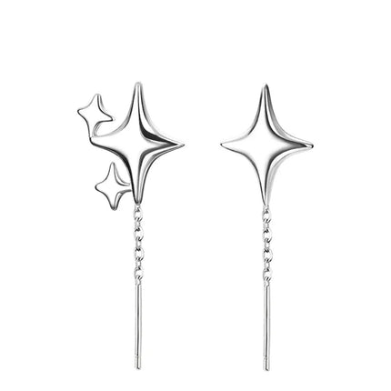 Ventfille 925 Sterling Silver Star Earring for Women Girl Simple Tassels Chain Fashion Office Jewelry Gift Dropshipping PlatiNum