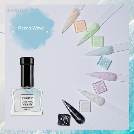 Ocean Wave Marble Nail Art Liquid, Bubble Smoke Effect Blending Gel Polish, Watercolor Ink Gradient Amber Jelly for DIY Manicure