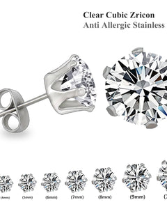 LUXUSTEEL 10 paia/set 3-10mm Orecchini in cristallo bianco trasparente per donna uomo Acciaio inossidabile Zircone CZ Piercing all'orecchio all'ingrosso