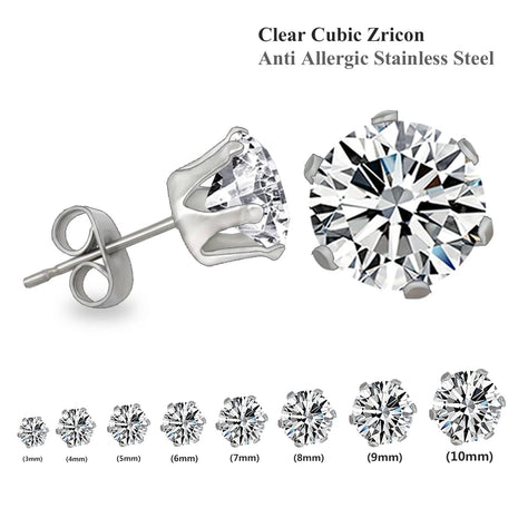 LUXUSTEEL 10 paia/set 3-10mm Orecchini in cristallo bianco trasparente per donna uomo Acciaio inossidabile Zircone CZ Piercing all'orecchio all'ingrosso platinumshop