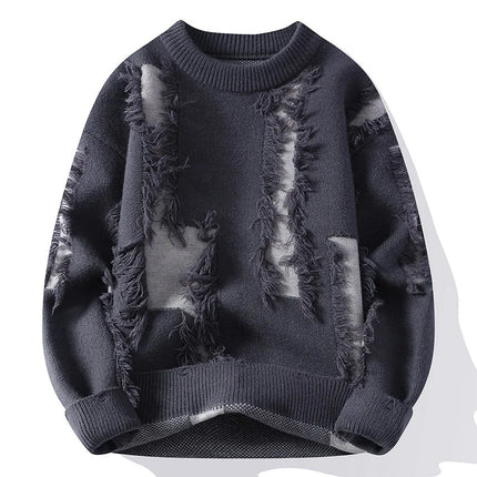 Ripped Sweater Men's Loose Crew Neck Knit Bottom Shirt Handsome Autumn Clothes on The Fashion  Sweater Pullover Sweater