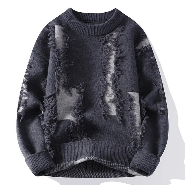 Ripped Sweater Men's Loose Crew Neck Knit Bottom Shirt Handsome Autumn Clothes on The Fashion  Sweater Pullover Sweater