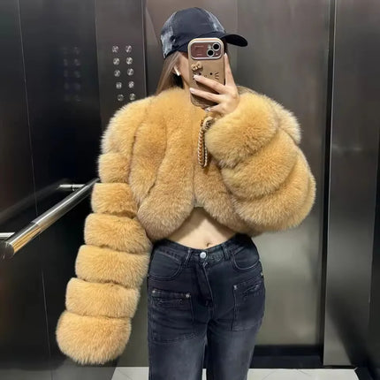 ZADORIN 2026 Chic Cropped Faux Fur Coat Woman Luxury Designer Warm Faux Fur Jackets for Woman Tops Winter Y2K Clothes Fur Coats