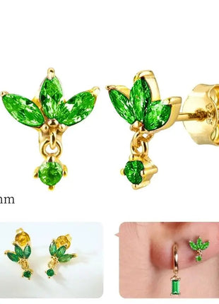 925 Sterling Silver Needle Green Zircon Gold Earrings Heart Hoop Earrings for Women Delicate Stud Earrings Luxury Jewelry Gifts PlatiNum