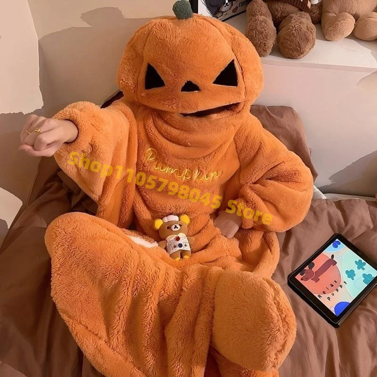 Cartoon Animal One‑Piece Pajamas Soft Coral Fleece Plush Jumpsuit Warm Loungewear For Home Sleepwear Theme Party Costume