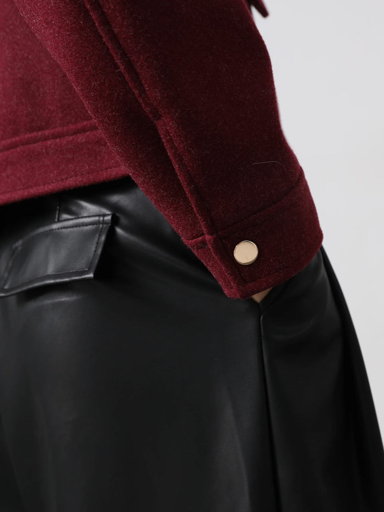 KONDALA Red Bordeaux Loose Jakcets Women Zipper Pockets Short Coats Fashion 2025 Autmn Elegant Bomer Jackets Elegant Outwears
