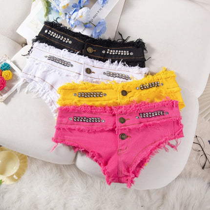 Womens Low Waist Denim Jeans Shorts Hottie Sexy Nightclub Mini Shorts Pants Jeans Slim Young Ladies White Pole Dance Hotpants PlatiNum