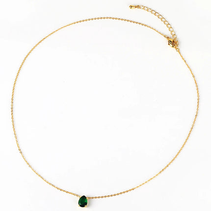 Emerald Crystal Zircon Waterdrop Charm Pendant Necklace for Women Charms Fashion Green Rhinestone Female Vintage Jewelry PlatiNum
