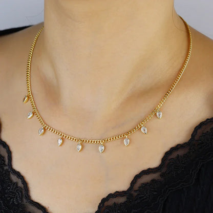 5A Goccia Cubic Zirconia CZ Collana a spina di pesce per le donne Catena color oro Girocollo Gioielli di moda con maglie a catena a serpente geometrico