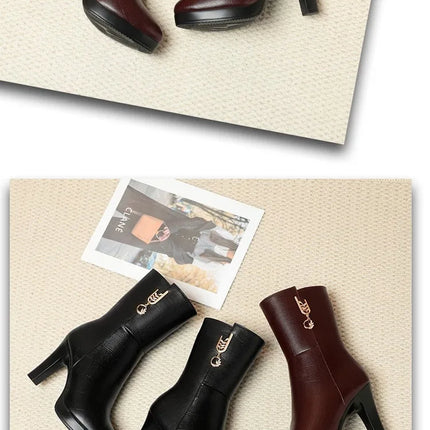 2026 Women Boots Waterproof Anti-Slip Women's Shoes High-heeled Fleece Lined Warm Fashion Boots Cold Resistant Breathable Winter