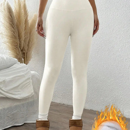 2025 Autumn Winter Wool Leggings Female Black White Simple Basic Fleece Thermal Legging High Waist Hip Lifting Slim Leggings PlatiNum