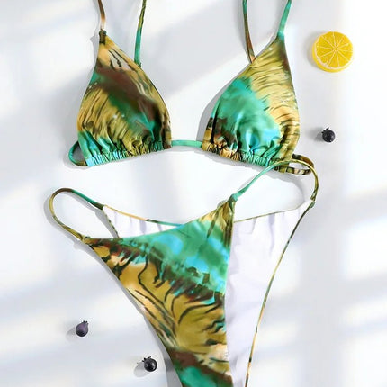 Miyouj Bikini Stampato con Fascia 2026, Costume da Bagno a Triangolo Tre Pezzi a Vita Bassa, Biquini Donna, Abbigliamento da Mare Estivo platinumshop